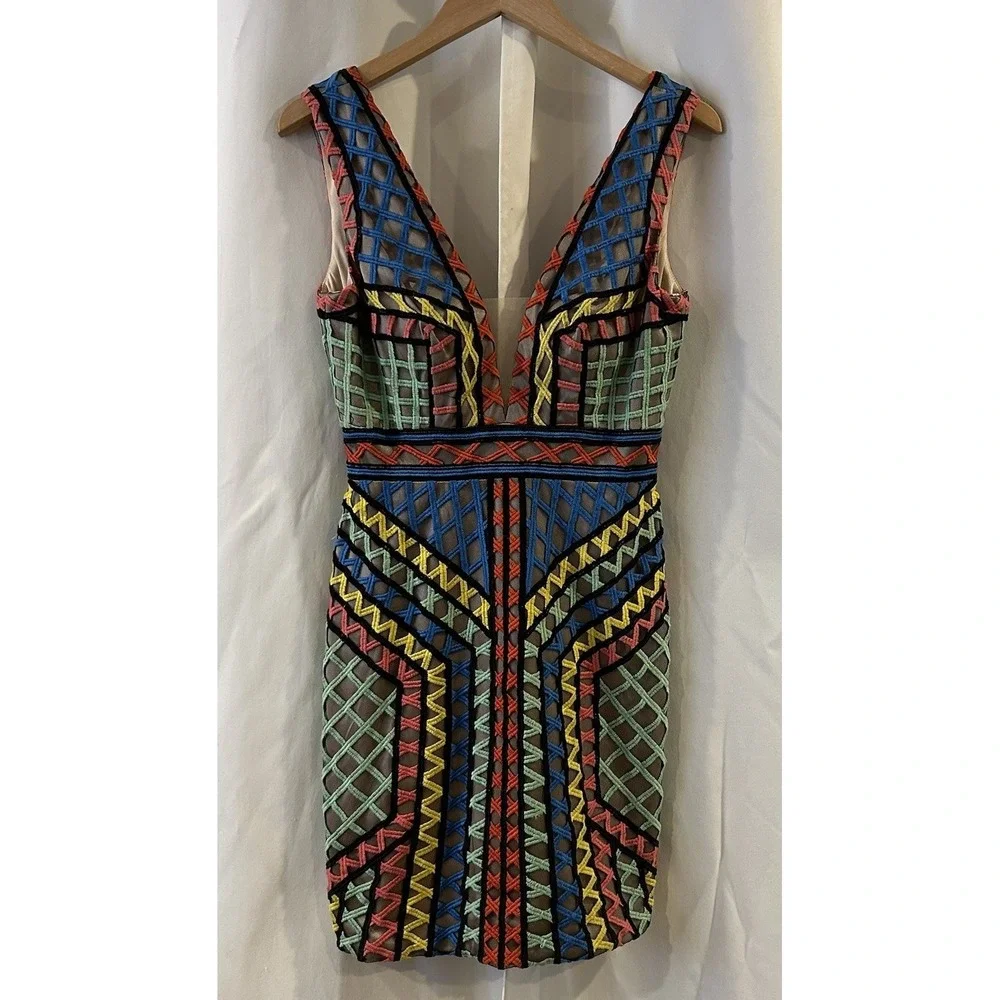Jovani  Embroidered Mesh Over Nude Colorful‎ Dress size 2